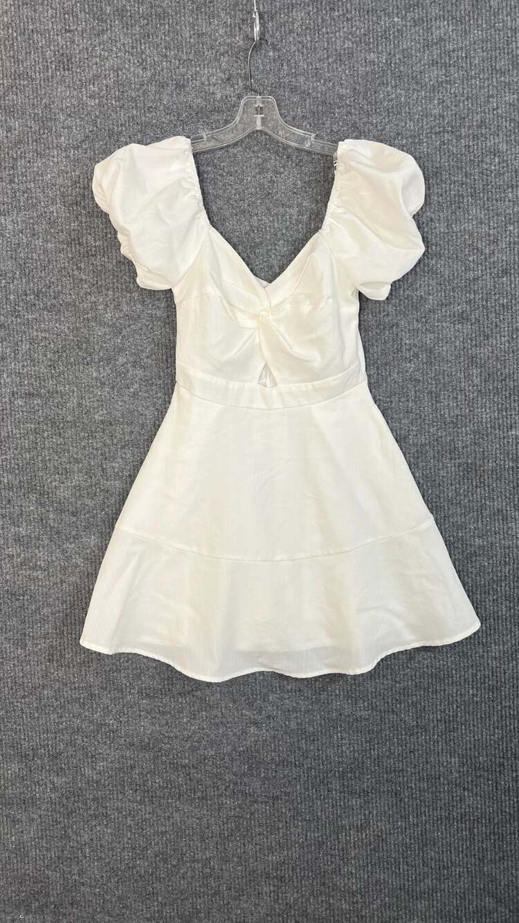Altar'd State Mini Dress Womens Small White Puff Sleeve Bohemian CoquetteV Neck